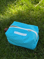 Blue polka dot makeup bag