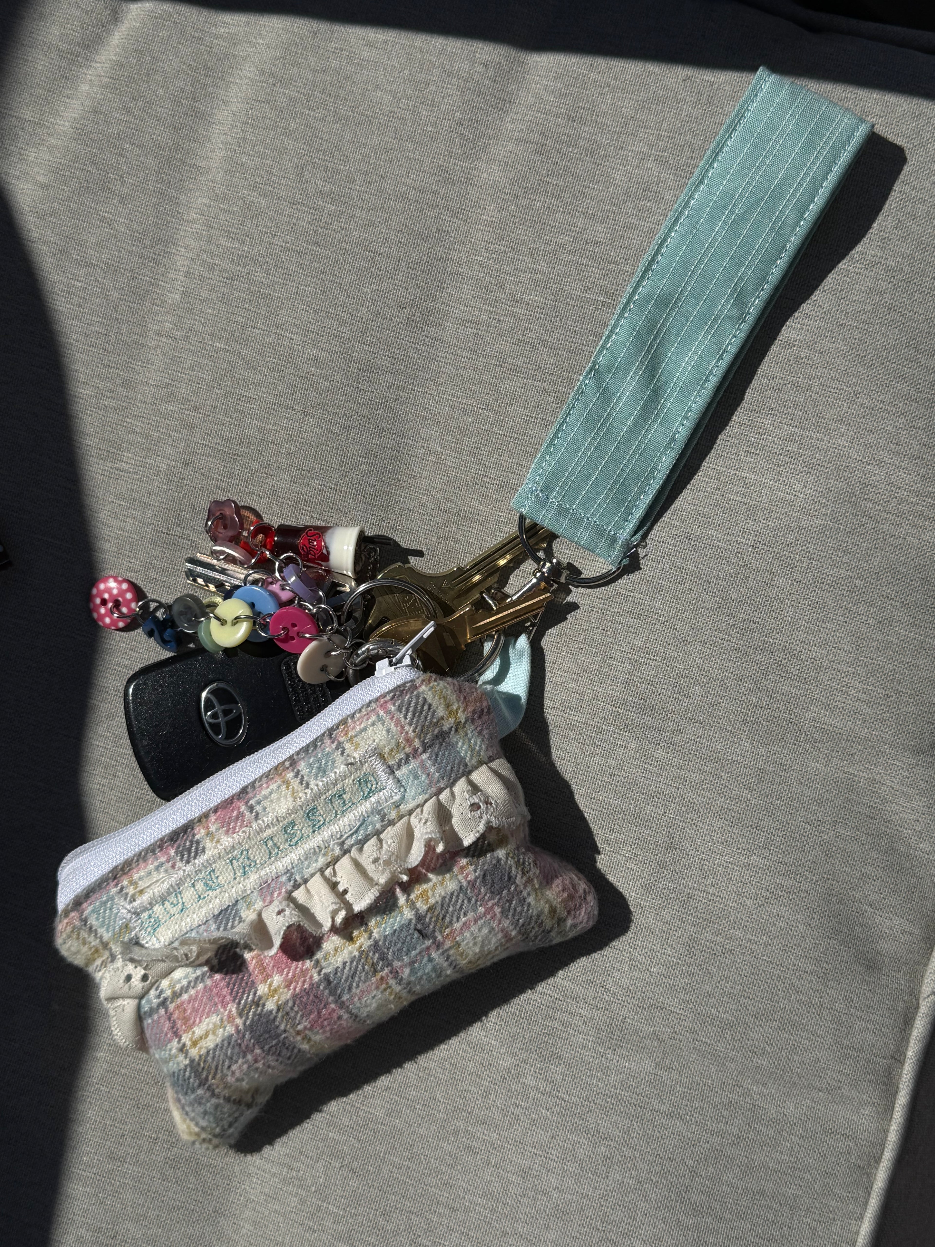 Blue and white striped keychain