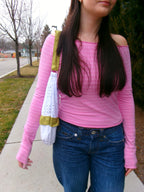 Green polka dot ruffle tote