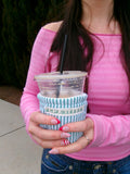 Green strip iced coffee koozie