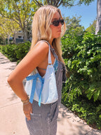 Blue striped bow bag