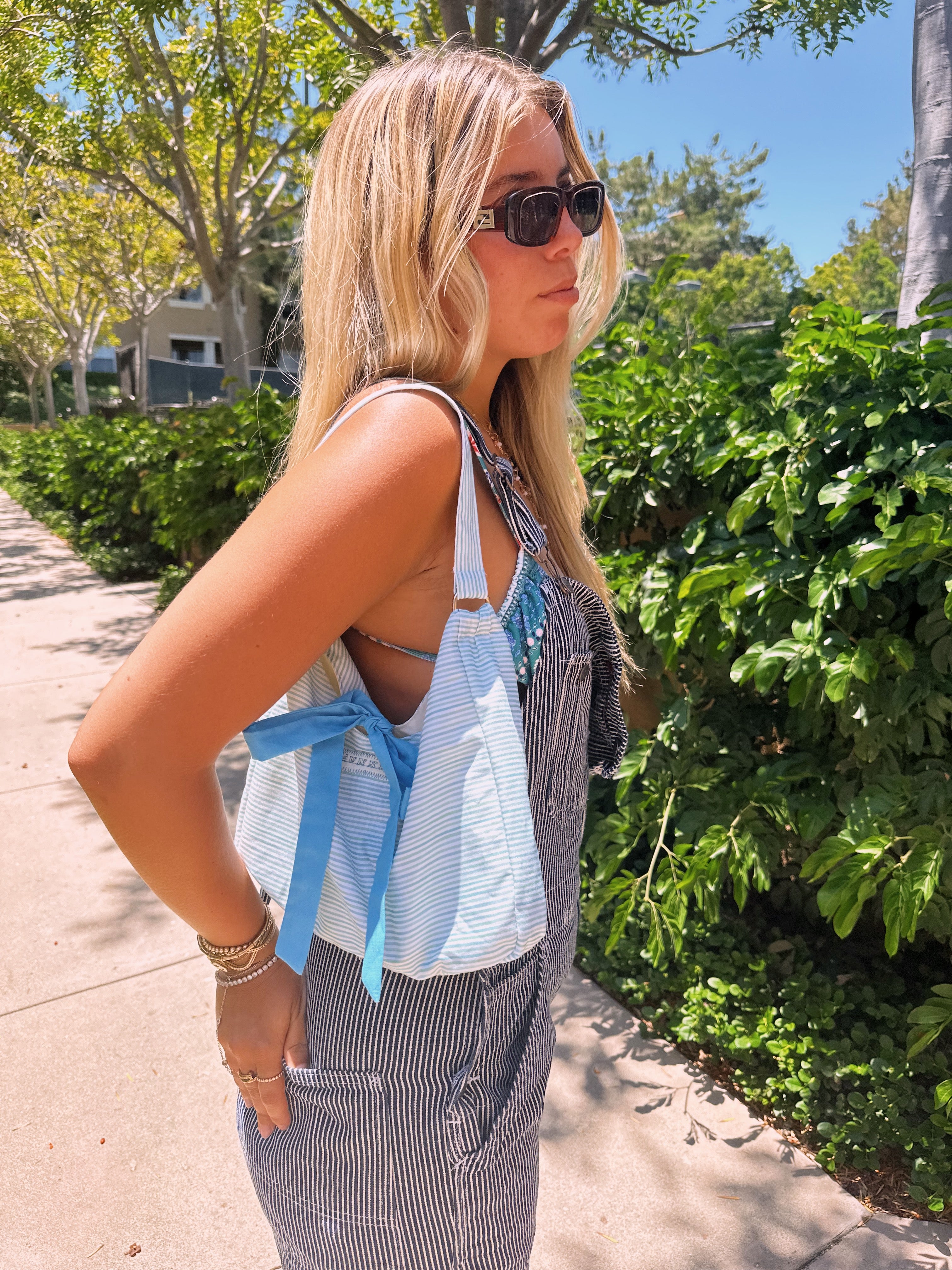 Blue striped bow bag
