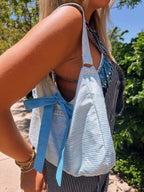 Blue striped bow bag