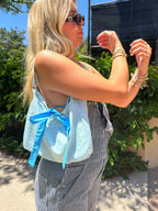 Blue striped bow bag