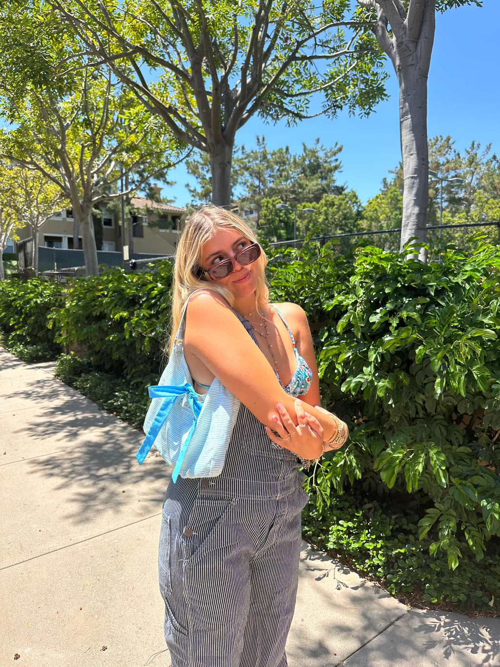 Blue striped bow bag