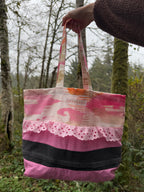 Pink Ruffle Patchwork Tote Bag