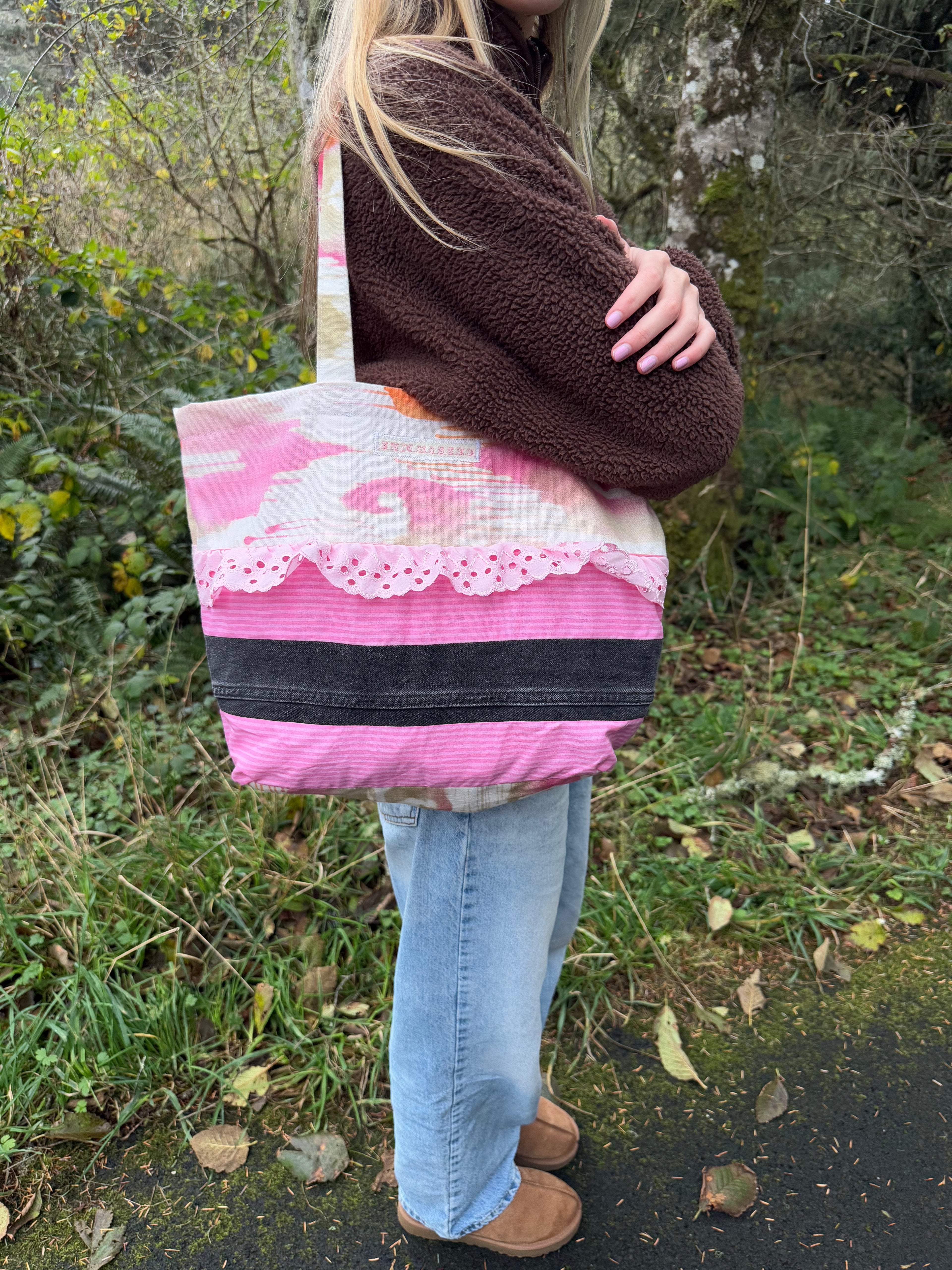 Pink Ruffle Patchwork Tote Bag